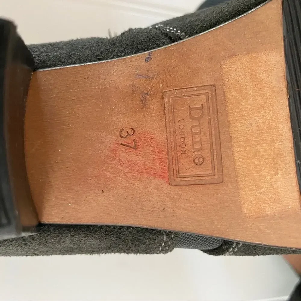 DUNE LONDON Perdy boots women's 6 gray suede leather side zip block heel ankle